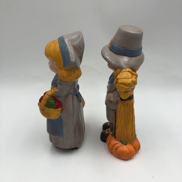 Vintage MCM Set of 2 Ceramic Thanksgiving Pumpkin Harvest Figurines Male Female - Picture 3 of 13